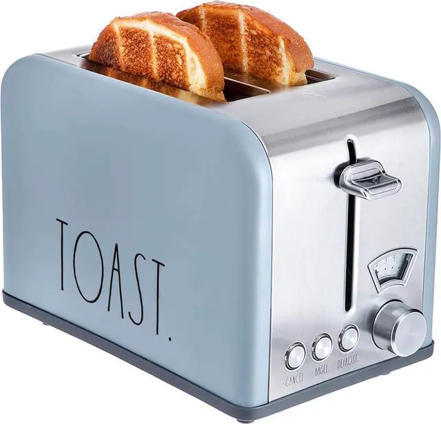 Main image of Rae Dunn Toaster, Stainless Steel 2 Slice Square Toaster, Wide Slot with 5 Browning Levels, with Bagel, Defrost and Cancel Options (Baby Blue)