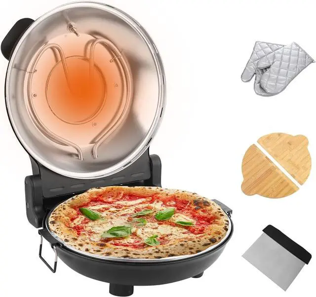 Main image of Stone Pizza Oven, 12'' Indoor Electric Pizza Maker, 1200W Countertop Pizza Maker Machine with Dual Temp Control, Crispy Crust Pizzas in Minutes, Black