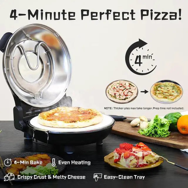Alt view image 2 of 7 - Stone Pizza Oven, 12'' Indoor Electric Pizza Maker, 1200W Countertop Pizza Maker Machine with Dual Temp Control, Crispy Crust Pizzas in Minutes, Black