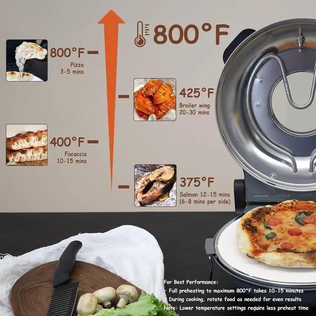 Alt view image 3 of 7 - Stone Pizza Oven, 12'' Indoor Electric Pizza Maker, 1200W Countertop Pizza Maker Machine with Dual Temp Control, Crispy Crust Pizzas in Minutes, Black