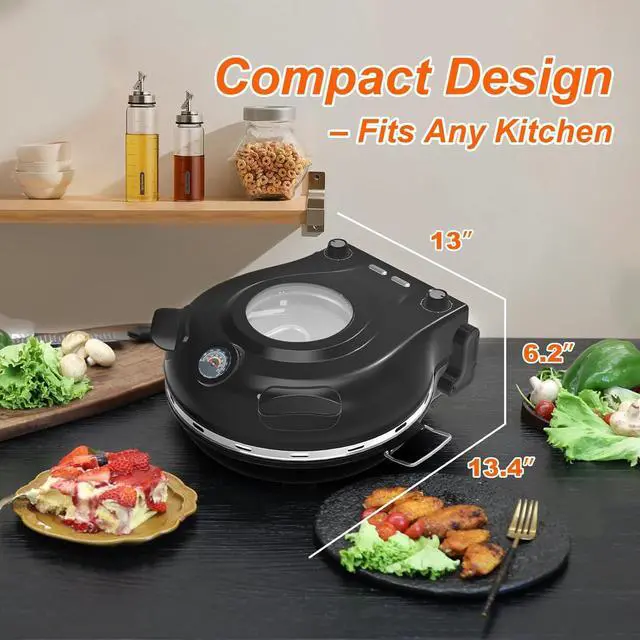 Alt view image 4 of 7 - Stone Pizza Oven, 12'' Indoor Electric Pizza Maker, 1200W Countertop Pizza Maker Machine with Dual Temp Control, Crispy Crust Pizzas in Minutes, Black
