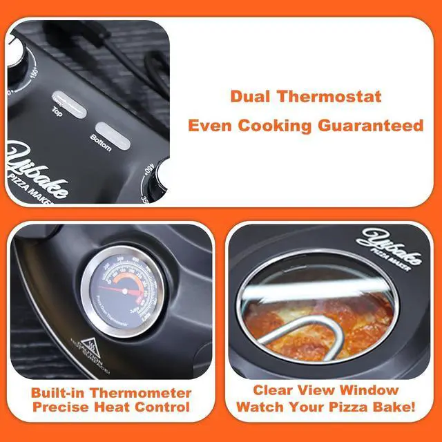 Alt view image 5 of 7 - Stone Pizza Oven, 12'' Indoor Electric Pizza Maker, 1200W Countertop Pizza Maker Machine with Dual Temp Control, Crispy Crust Pizzas in Minutes, Black