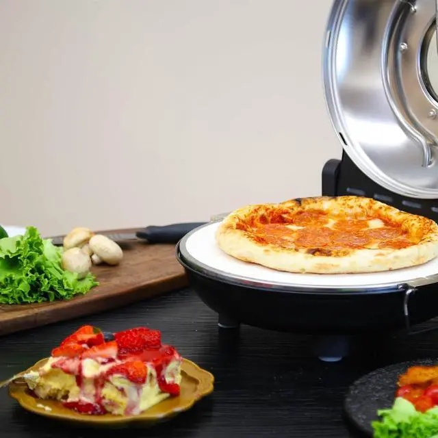 Alt view image 6 of 7 - Stone Pizza Oven, 12'' Indoor Electric Pizza Maker, 1200W Countertop Pizza Maker Machine with Dual Temp Control, Crispy Crust Pizzas in Minutes, Black