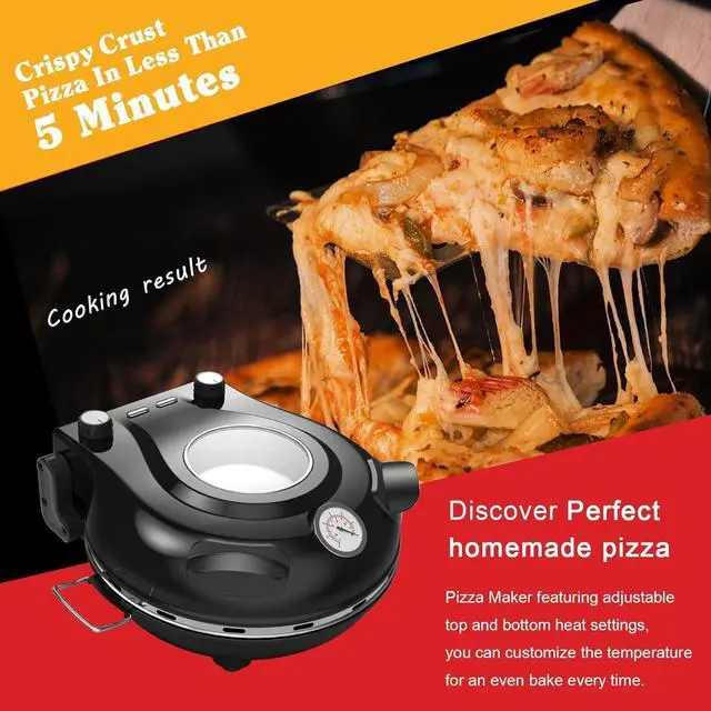 Alt view image 7 of 7 - Stone Pizza Oven, 12'' Indoor Electric Pizza Maker, 1200W Countertop Pizza Maker Machine with Dual Temp Control, Crispy Crust Pizzas in Minutes, Black
