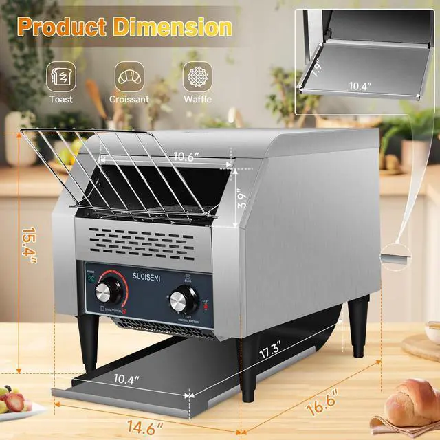 Alt view image 2 of 7 - Commercial Toaster 300 Slices/Hour 1900W Heavy Duty Industrial Conveyor Toaster Stainless Steel Electric Oven with Dual Heating Tube 7-speed Adjustments for Bagel Croissant Restaurant Bakery Cafe