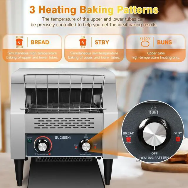 Alt view image 3 of 7 - Commercial Toaster 300 Slices/Hour 1900W Heavy Duty Industrial Conveyor Toaster Stainless Steel Electric Oven with Dual Heating Tube 7-speed Adjustments for Bagel Croissant Restaurant Bakery Cafe