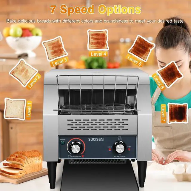 Alt view image 4 of 7 - Commercial Toaster 300 Slices/Hour 1900W Heavy Duty Industrial Conveyor Toaster Stainless Steel Electric Oven with Dual Heating Tube 7-speed Adjustments for Bagel Croissant Restaurant Bakery Cafe