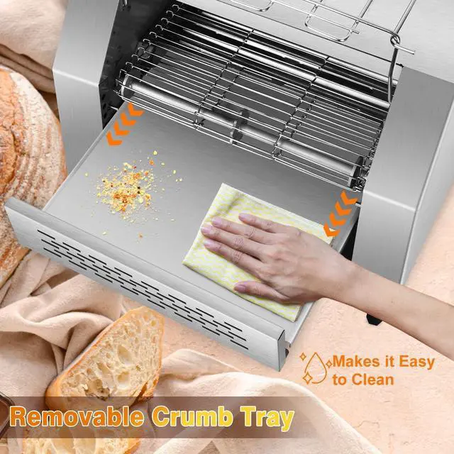Alt view image 7 of 7 - Commercial Toaster 300 Slices/Hour 1900W Heavy Duty Industrial Conveyor Toaster Stainless Steel Electric Oven with Dual Heating Tube 7-speed Adjustments for Bagel Croissant Restaurant Bakery Cafe