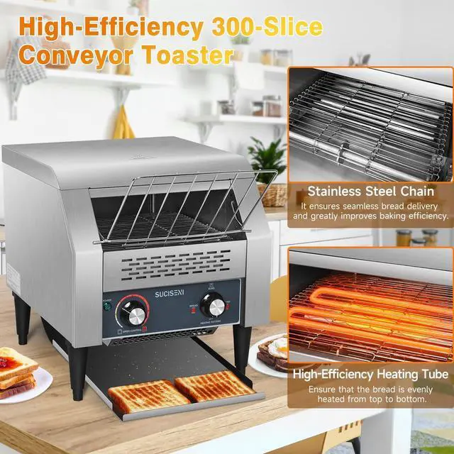 Alt view image 6 of 7 - Commercial Toaster 300 Slices/Hour 1900W Heavy Duty Industrial Conveyor Toaster Stainless Steel Electric Oven with Dual Heating Tube 7-speed Adjustments for Bagel Croissant Restaurant Bakery Cafe