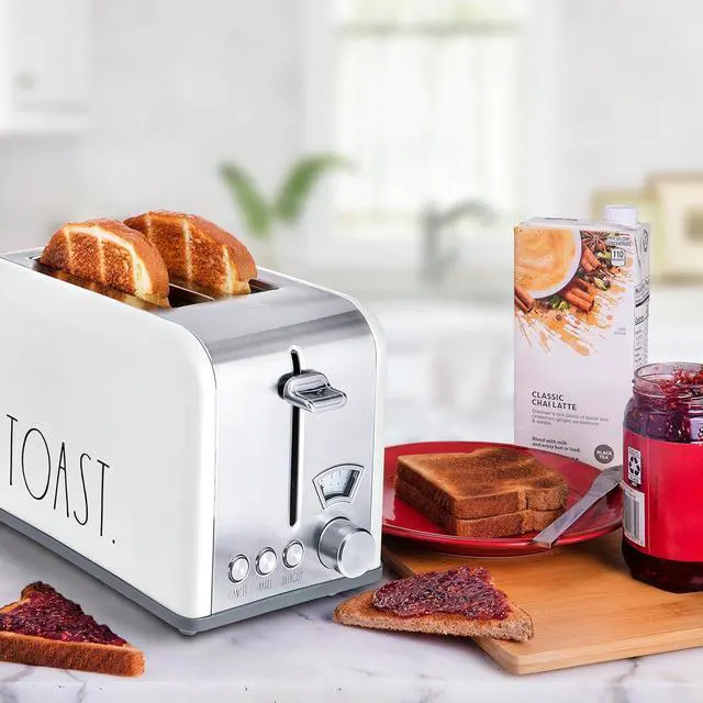 Alt view image 5 of 6 - Rae Dunn Toaster, Stainless Steel 2 Slice Square Toaster, Wide Slot with 5 Browning Levels, with Bagel, Defrost and Cancel Options (White)