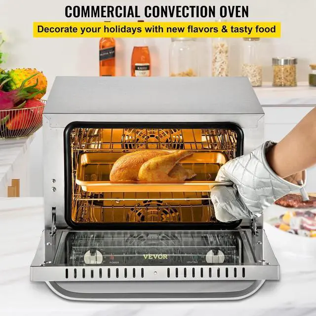 Alt view image 2 of 7 - VEVOR Commercial Convection Oven, 21L/19Qt, Quarter-Size Conventional Oven Countertop, 1440W 3-Tier Toaster w/Front Glass Door, Electric Baking Oven w/Trays Wire Racks Clip Gloves, 120V