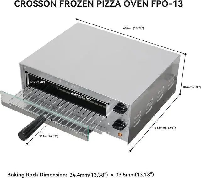 Alt view image 6 of 7 - CROSSON Countertop Electric Frozen Pizza Oven For Indoors with 30-minitue Timer,Glass Door and Interior Light,Commercial Pizza Maker for Restaurant and Home Use,120V/1550W (13 Inch)