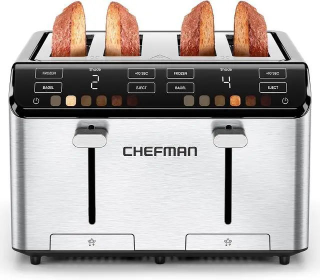 Main image of Chefman Smart Touch 4 Slice Digital Toaster, 6 Shade Settings, Touchscreen Bagel Toaster 4 Slice with Extra-Wide Slots, +10 Seconds, Defrost, Removable Crumb Tray  Stainless Steel