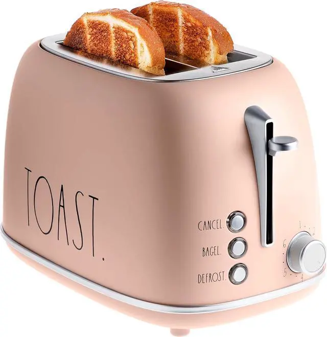 Main image of Rae Dunn Retro Rounded Bread Toaster, 2 Slice Stainless Steel Toaster with Removable Crumb Tray, Wide Slot with 6 Browning Levels, Bagel, Defrost and Cancel Options, Blush