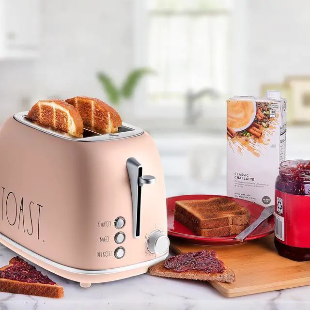 Alt view image 5 of 6 - Rae Dunn Retro Rounded Bread Toaster, 2 Slice Stainless Steel Toaster with Removable Crumb Tray, Wide Slot with 6 Browning Levels, Bagel, Defrost and Cancel Options, Blush
