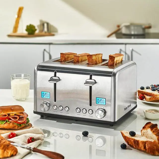 Alt view image 2 of 7 - Countdown Stainless Steel 4 Slice Toaster with Bagel, Defrost, Cancel Function, Dual Toaster, Extra Wide Slots, 6 Shade Settings, Removable Crumb Trays, 1650W