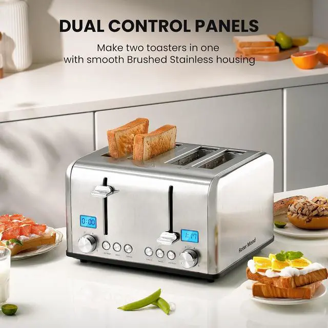 Alt view image 5 of 7 - Countdown Stainless Steel 4 Slice Toaster with Bagel, Defrost, Cancel Function, Dual Toaster, Extra Wide Slots, 6 Shade Settings, Removable Crumb Trays, 1650W