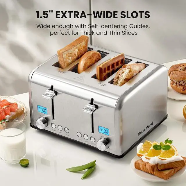 Alt view image 6 of 7 - Countdown Stainless Steel 4 Slice Toaster with Bagel, Defrost, Cancel Function, Dual Toaster, Extra Wide Slots, 6 Shade Settings, Removable Crumb Trays, 1650W