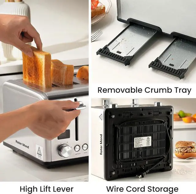 Alt view image 7 of 7 - Countdown Stainless Steel 4 Slice Toaster with Bagel, Defrost, Cancel Function, Dual Toaster, Extra Wide Slots, 6 Shade Settings, Removable Crumb Trays, 1650W