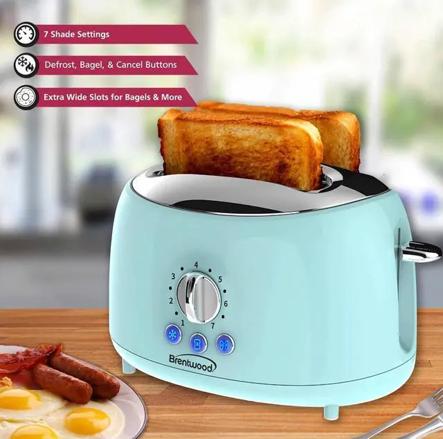 Alt view image 2 of 7 - Brentwood Appliances Cool-Touch 2-Slice Retro Toaster with Extra-Wide Slots (Blue)