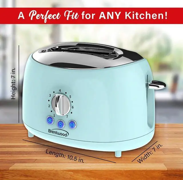 Alt view image 4 of 7 - Brentwood Appliances Cool-Touch 2-Slice Retro Toaster with Extra-Wide Slots (Blue)
