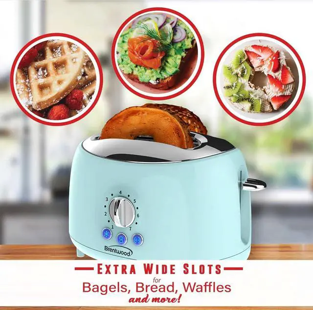 Alt view image 5 of 7 - Brentwood Appliances Cool-Touch 2-Slice Retro Toaster with Extra-Wide Slots (Blue)