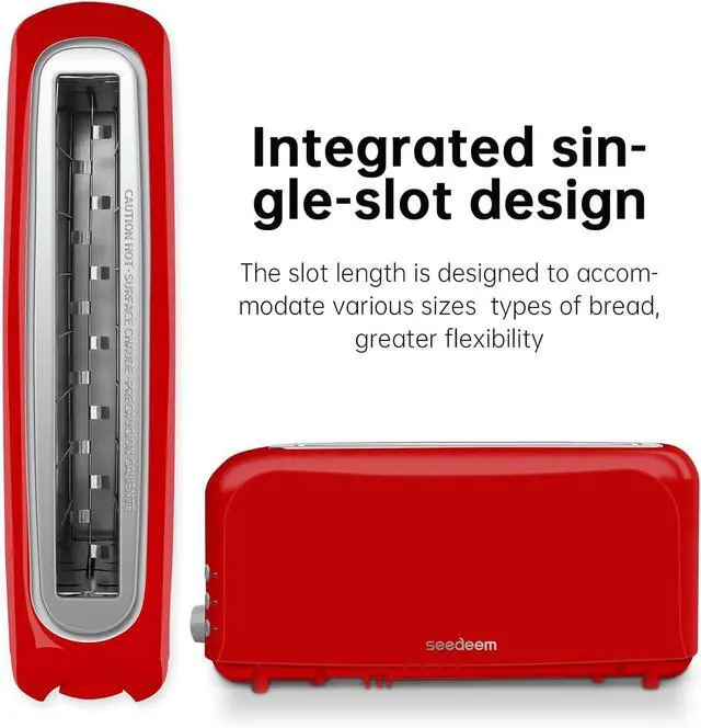 Alt view image 3 of 7 - SEEDEEM 2 Slice Slim Toaster, Single 10" Long Slot Toaster Fits Bagels & Artisan Bread, 6 Shade Settings, Cancel/Reheat/Defrost, Removable Crumb Tray, Auto Shut-Off, Red