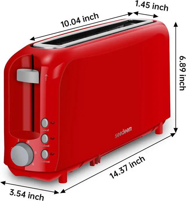 Alt view image 5 of 7 - SEEDEEM 2 Slice Slim Toaster, Single 10" Long Slot Toaster Fits Bagels & Artisan Bread, 6 Shade Settings, Cancel/Reheat/Defrost, Removable Crumb Tray, Auto Shut-Off, Red