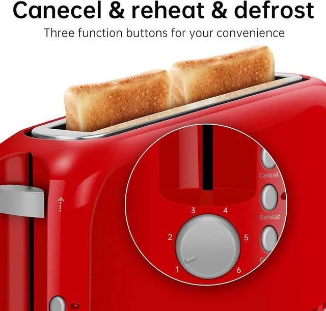 Alt view image 6 of 7 - SEEDEEM 2 Slice Slim Toaster, Single 10" Long Slot Toaster Fits Bagels & Artisan Bread, 6 Shade Settings, Cancel/Reheat/Defrost, Removable Crumb Tray, Auto Shut-Off, Red