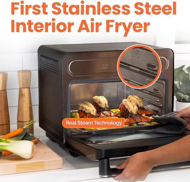 Alt view image 7 of 7 - Steami 11-in-1 Convection Air Fryer, 25QT Countertop Oven for Baking, Roast, Steam, Dehydrate, Pizza - Convection Oven with Accessories for Healthy Cooking Stainless Steel