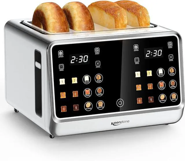 Main image of Keenstone Toaster 4 Slice, Digital Smart Toaster with TouchScreen, Dual Control Panel, Single Slot Toasting, Timer, Reheat & Defrost for Bagels, Bread, Waffles, Stainless Steel Kitchen Essentials
