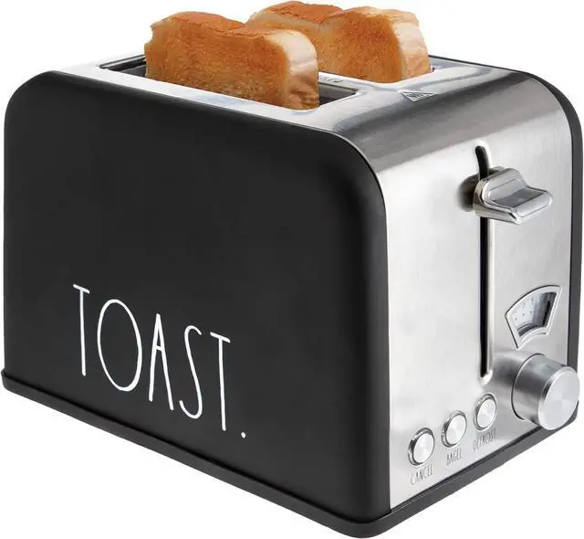 Main image of Rae Dunn Toaster, Stainless Steel 2 Slice Square Toaster, Wide Slot with 5 Browning Levels, with Bagel, Defrost and Cancel Options (Black)