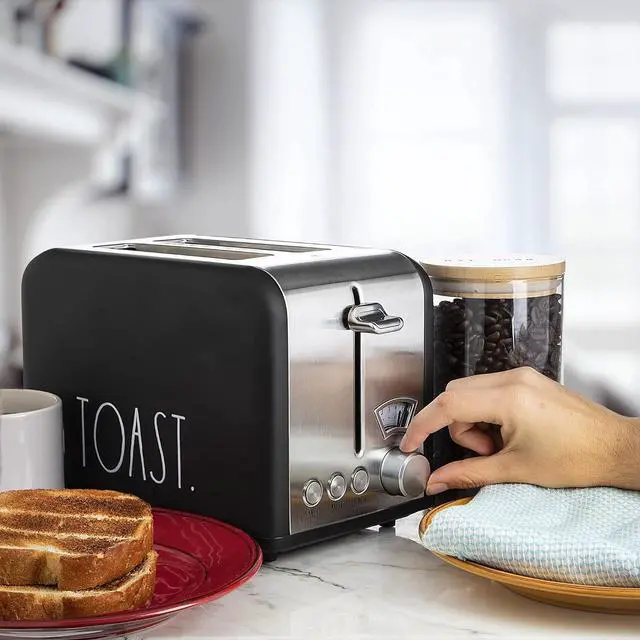 Alt view image 5 of 7 - Rae Dunn Toaster, Stainless Steel 2 Slice Square Toaster, Wide Slot with 5 Browning Levels, with Bagel, Defrost and Cancel Options (Black)