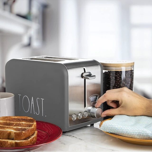 Alt view image 5 of 7 - Rae Dunn Toaster, Stainless Steel 2 Slice Square Toaster, Wide Slot with 5 Browning Levels, with Bagel, Defrost and Cancel Options (Grey)