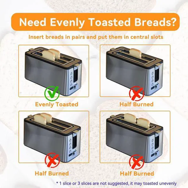 Alt view image 6 of 7 - Mecity 4 Slice Toaster, Long Slot Toaster With Countdown Timer, Bagel/Defrost/Reheat/Cancel Functions,Warming Rack, Removable Tray, 6 Browning Settings, Extra Wide Slots, Stainless Steel, 1300W