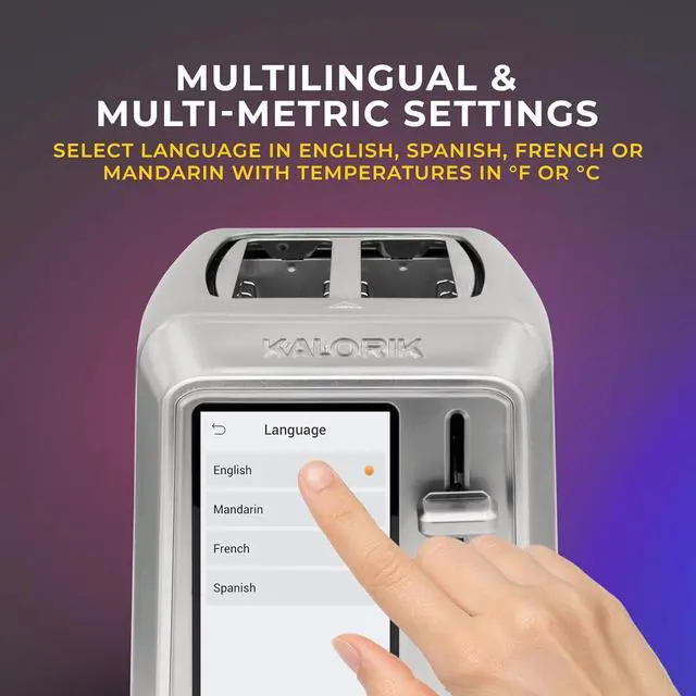 Alt view image 4 of 7 - Kalorik Toaster VIVID TOUCH Series 2-Slice with Large High-Resolution Touchscreen and Customizable Cooking Presets by Bread Type, Features Wide Slots and High Lift Lever, 1000-Watts, Stainless Steel