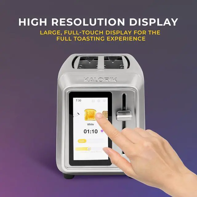 Alt view image 5 of 7 - Kalorik Toaster VIVID TOUCH Series 2-Slice with Large High-Resolution Touchscreen and Customizable Cooking Presets by Bread Type, Features Wide Slots and High Lift Lever, 1000-Watts, Stainless Steel