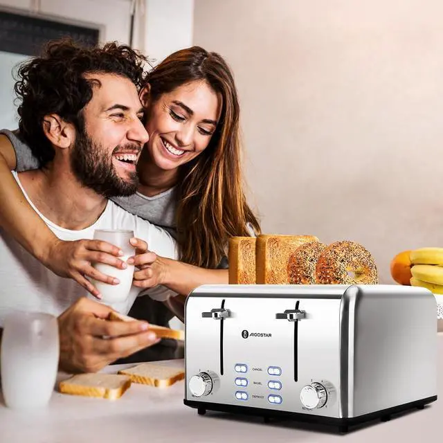 Alt view image 7 of 7 - Aigostar Toaster 4 Slice 1.6" Wide Slot Stainless Steel Toasters with Bagel, Reheat, Cancel, Defrost Function, 6 Shade Settings, Removable Crumb Tray, 1550W, Best Rated Prime 4 Slice Toasters