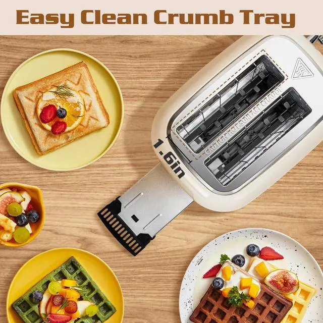 Alt view image 6 of 7 - Aigostar Toaster 2 Slice, Retro Extra-Wide Slot Toasters Best Rated Prime for Toasting Bagels, Breads, Waffles & More, Cancel, Defrost & 6 Browning, Removable Crumb Tray, Stainless Steel, Cream White