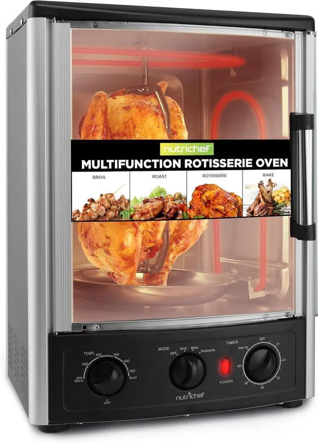 Main image of Nutrichef Vertical Countertop Oven with Rotisserie, Bake, Broil, & Kebab Rack Functions - Adjustable Settings - 2 Shelves - 1500W - Thanksgiving Turkey - Includes Grill, Kebab skewer racks & bake pan