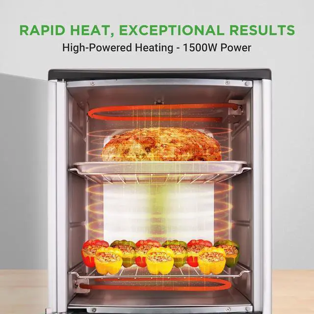 Alt view image 4 of 7 - Nutrichef Vertical Countertop Oven with Rotisserie, Bake, Broil, & Kebab Rack Functions - Adjustable Settings - 2 Shelves - 1500W - Thanksgiving Turkey - Includes Grill, Kebab skewer racks & bake pan