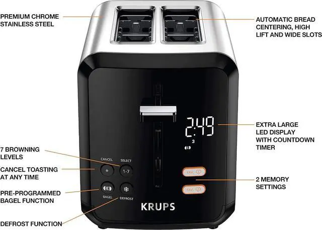 Alt view image 2 of 7 - KRUPS KH320D50 My Memory Digital Stainless Steel Toaster, 7 Browning Level with personalized setting, Black