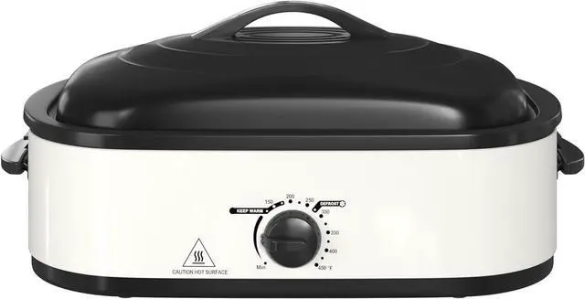 Alt view image 7 of 7 - 14 Quart Electric Roaster Oven, Turkey Roaster Electric, Roaster Oven Buffet, Selfbasting Lid, Removable Pan, Full-Range Temperature Control Cool-Touch Handles, White Body, Black Lid