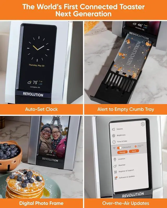 Alt view image 3 of 7 - Revolution R180 Connect Plus Smart Toaster Bundle with Toastie Press & Warming Rack  Touchscreen, 2-Slice Wide Slot, InstaGLO 2.0 Tech, Digital Picture Frame Toast Bread, Bagels, Waffles, Tortillas