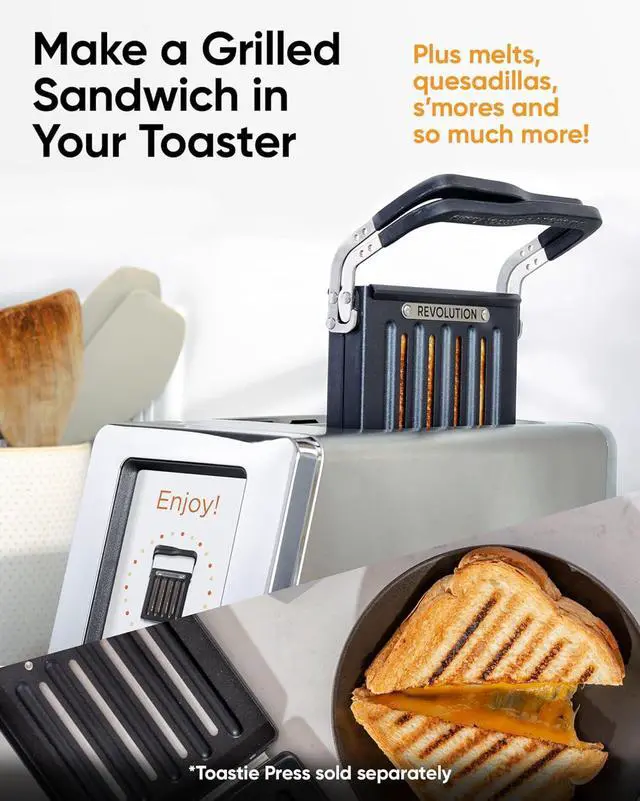 Alt view image 5 of 7 - Revolution R180 Connect Plus Smart Toaster Bundle with Toastie Press & Warming Rack  Touchscreen, 2-Slice Wide Slot, InstaGLO 2.0 Tech, Digital Picture Frame Toast Bread, Bagels, Waffles, Tortillas