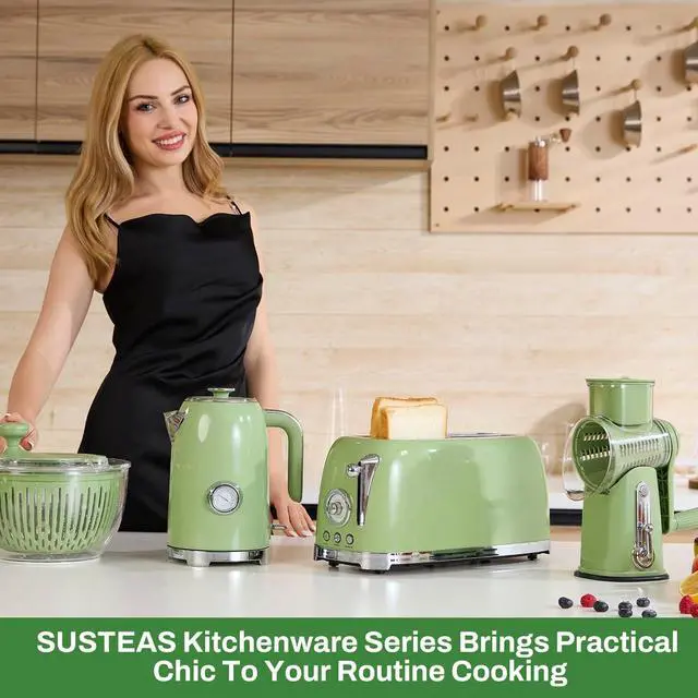 Alt view image 7 of 7 - SUSTEAS Toaster 4 Slice Wide Slot, Stainless Steel Bread Bagel Toasters, Retro Long Slot Tostadora for Defrost, Reheat, Removable Crumb Tray, 1500W, 6 Browning Settings, Retro Green