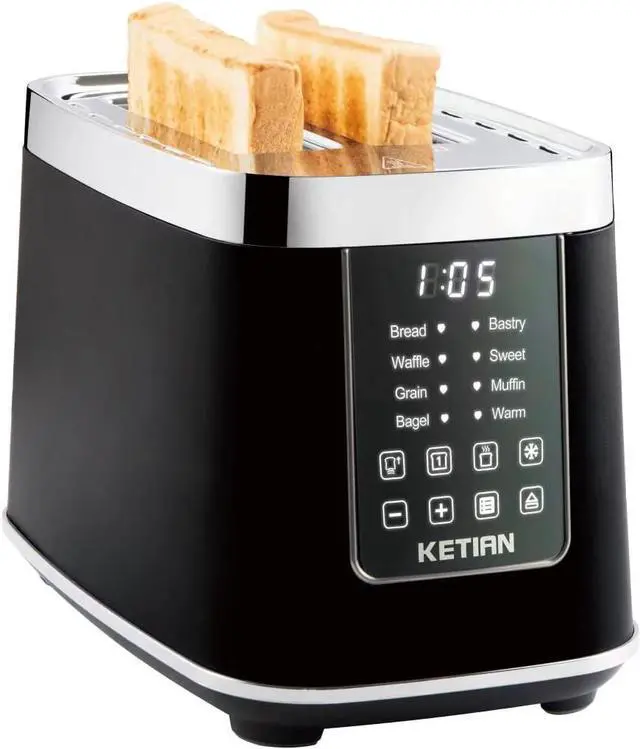 Main image of Smart Toaster Touchscreen, KETIAN Automatic Electric Digital Toaster 2 Slice, 7 Browning Settings, Preset Modes for 7 Types of Bread, 1400W