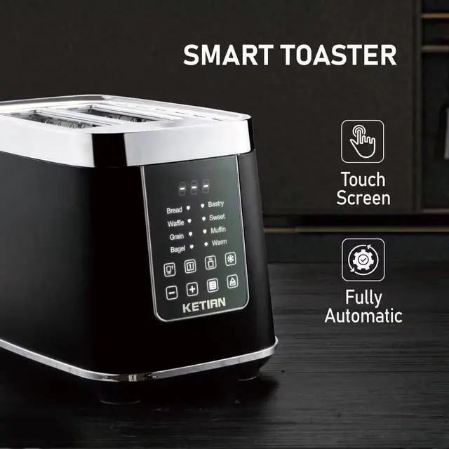 Alt view image 2 of 7 - Smart Toaster Touchscreen, KETIAN Automatic Electric Digital Toaster 2 Slice, 7 Browning Settings, Preset Modes for 7 Types of Bread, 1400W