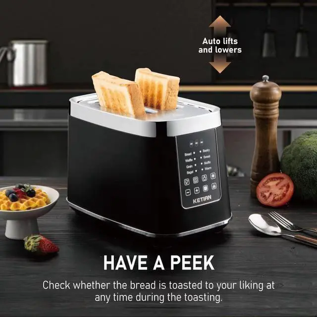 Alt view image 5 of 7 - Smart Toaster Touchscreen, KETIAN Automatic Electric Digital Toaster 2 Slice, 7 Browning Settings, Preset Modes for 7 Types of Bread, 1400W