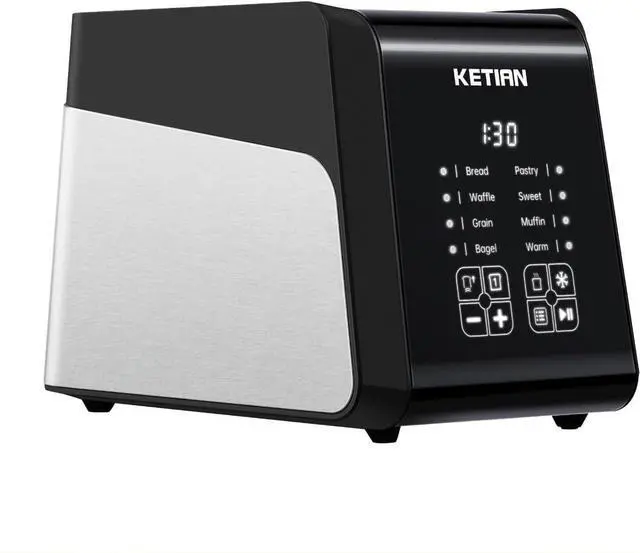 Main image of Touchscreen Toaster 2 Slice, KETIAN Bagel English Muffins Toast Pastry Waffles Grain Sweet Bread Toaster, Extra Wide Slots Single Slot Toasting Automatic Lifting, 1400w (Black)